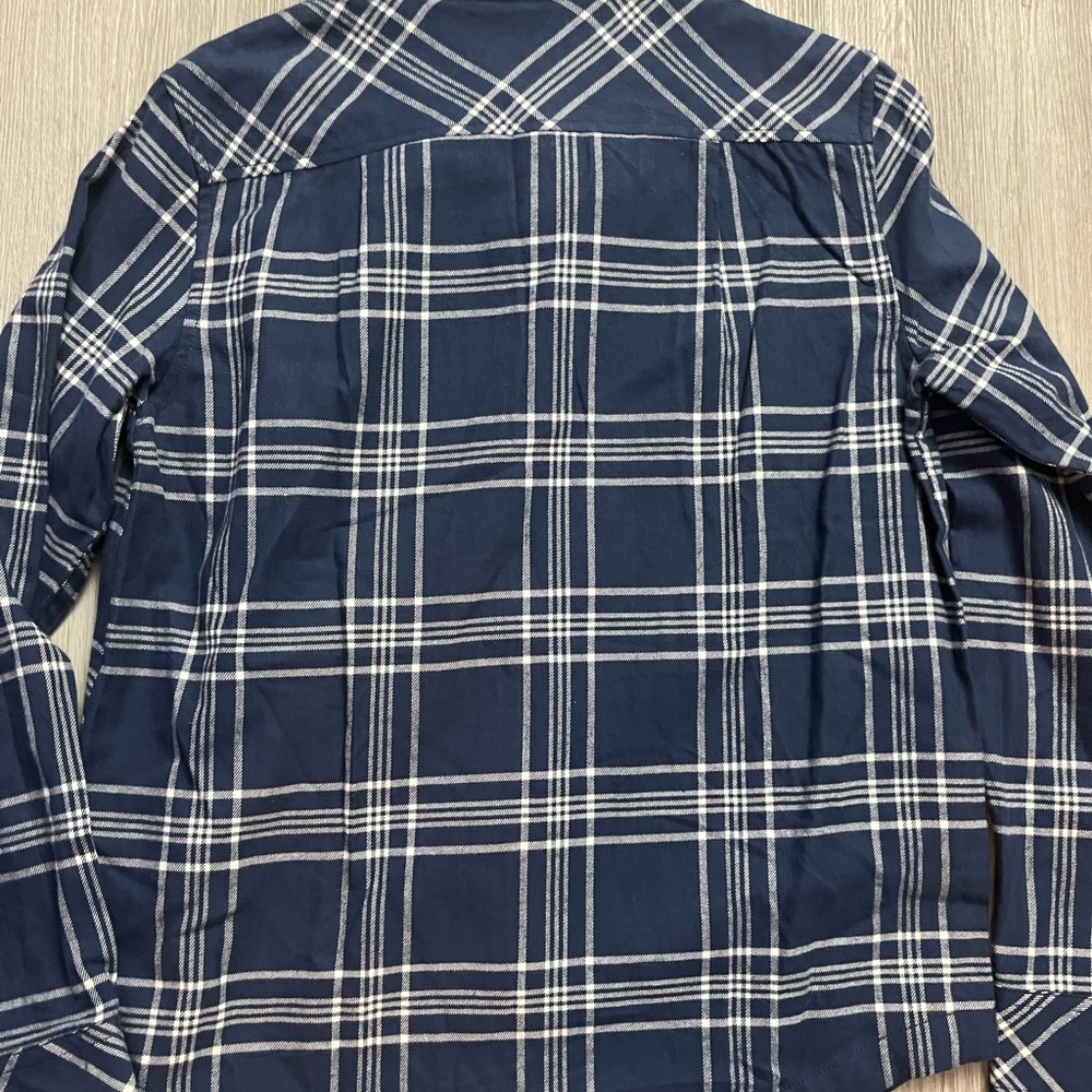 200–NWT Frank & Oak Navy Plaid Button Down Shirt - Picture 3 of 4